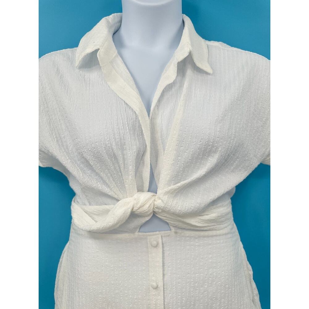 Lulu's Cream Button-Front Midi Dress with Tie Top - Picture 3 of 11